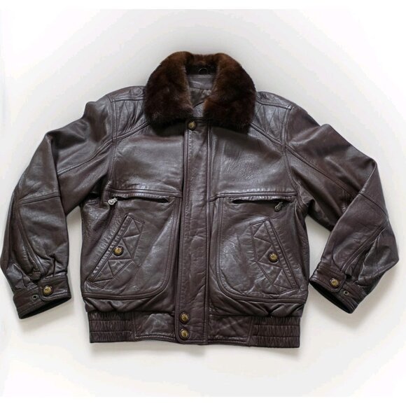 Santa Barbara Polo Racquet Club Leather Jacket Men 50 Brown LS Equestrian Vtg - Picture 7 of 16